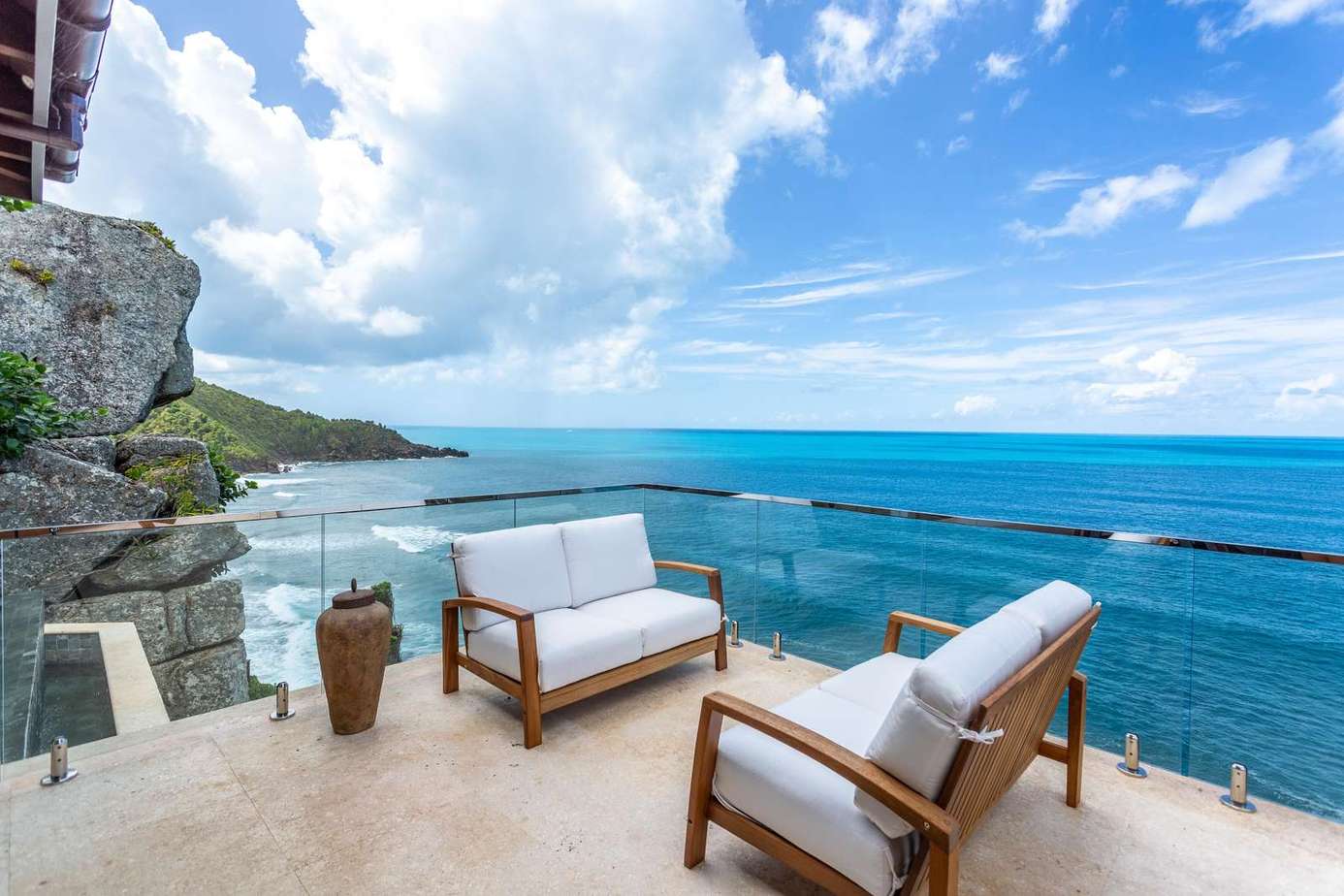 Oceanfront patio with stunning panoramic water views