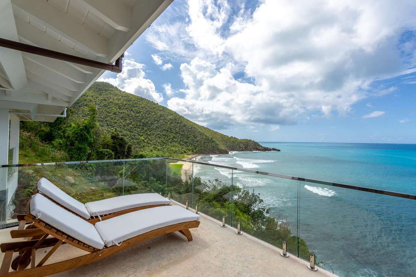 Oceanfront balcony with panoramic sea and mountain views
