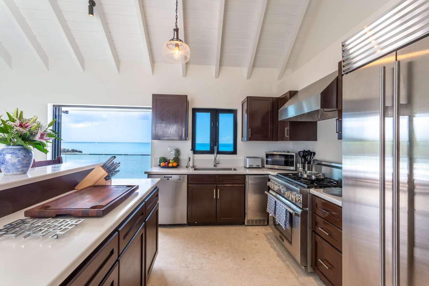 Spacious kitchen with ocean views and modern amenities