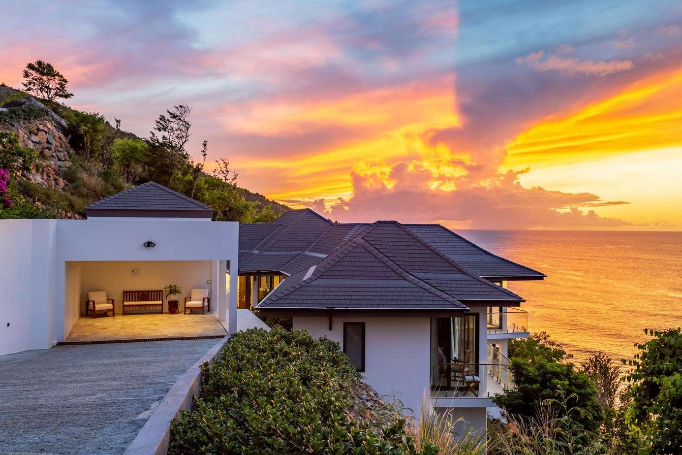 Sunset views from the spacious oceanfront patio