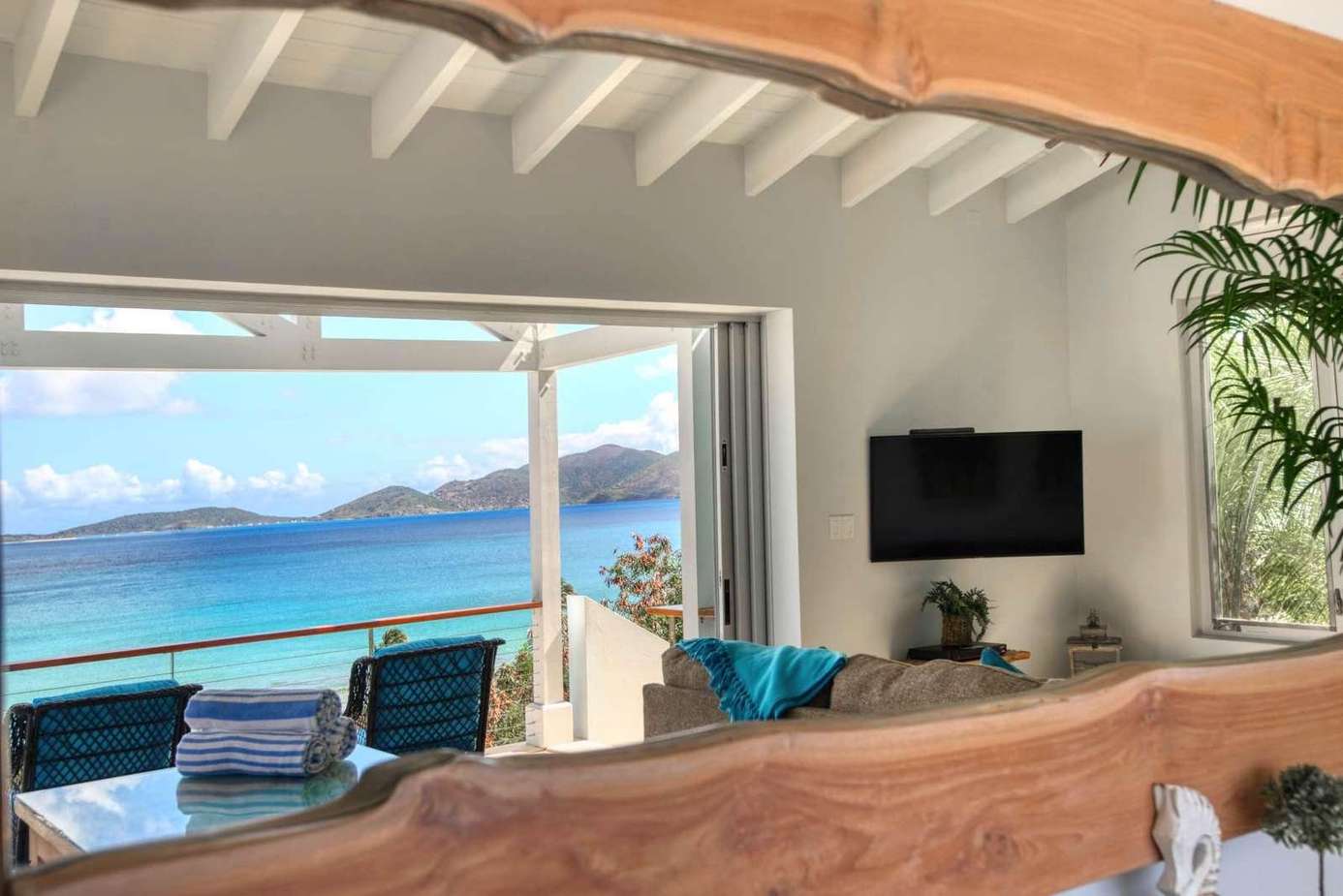 Oceanfront living room with stunning panoramic water views