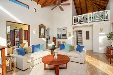 Spacious living room with vaulted ceilings and cozy seating