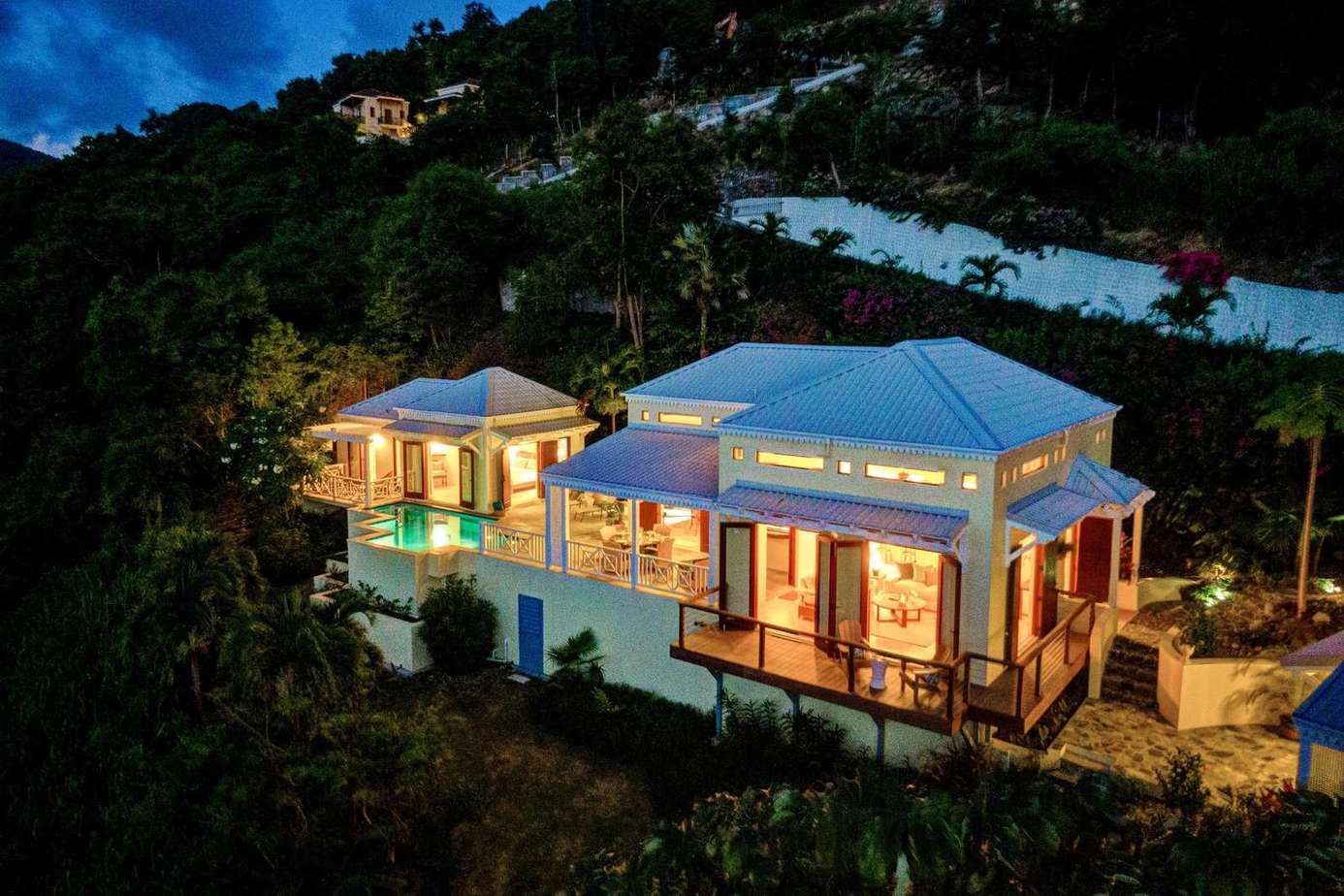 Secluded hillside villa with panoramic night views and cozy ambiance