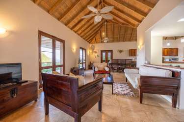 Spacious living room with vaulted ceilings and cozy seating