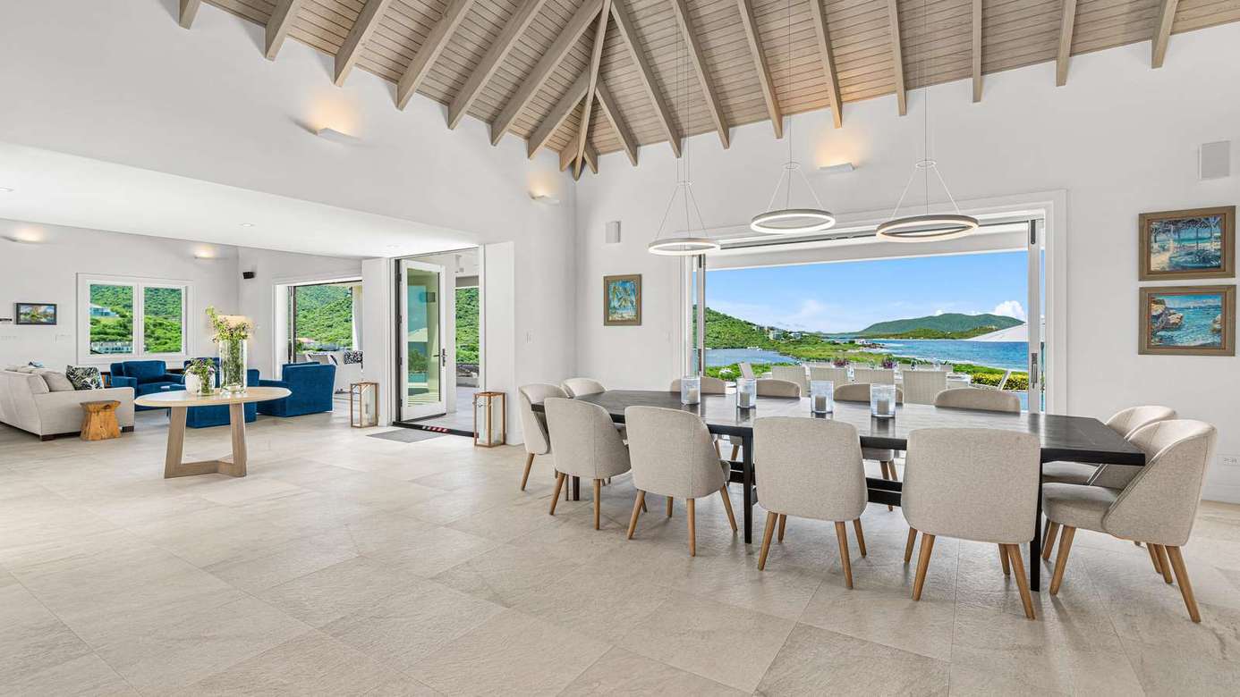 Spacious dining and living area with stunning mountain views
