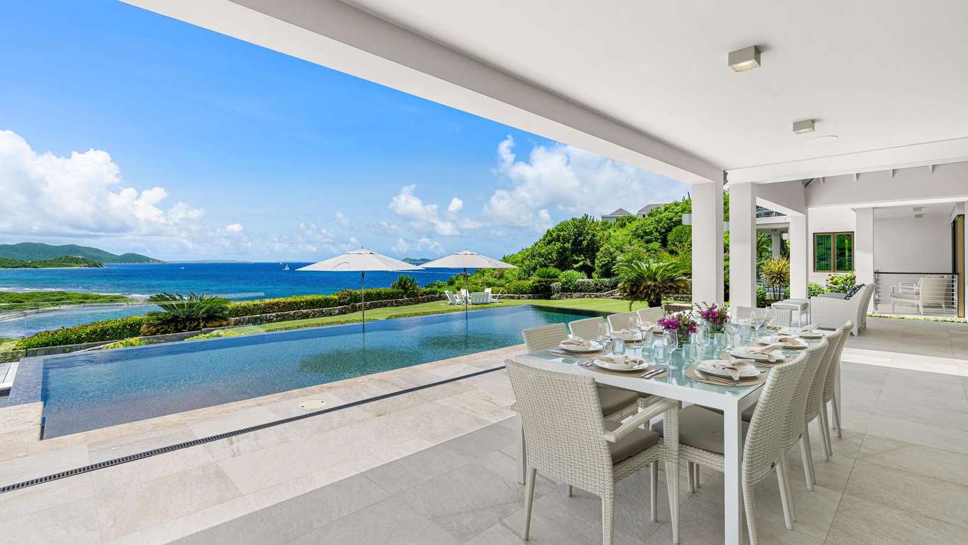 Spacious patio with stunning ocean and island views