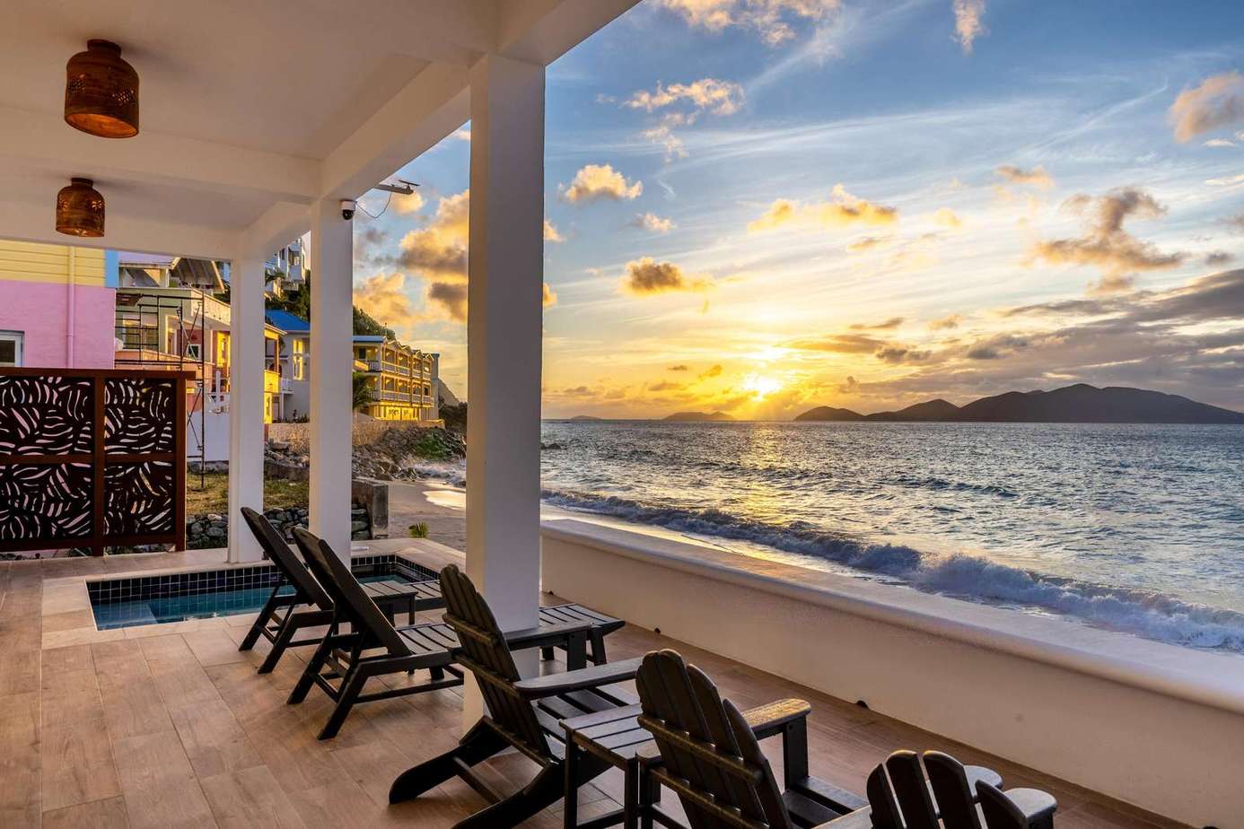 Sunset views from the spacious oceanfront patio lounge