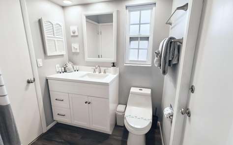 Bright, modern bathroom with sleek fixtures and natural light