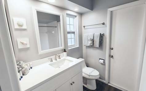 Bright, modern bathroom with sleek fixtures and natural light