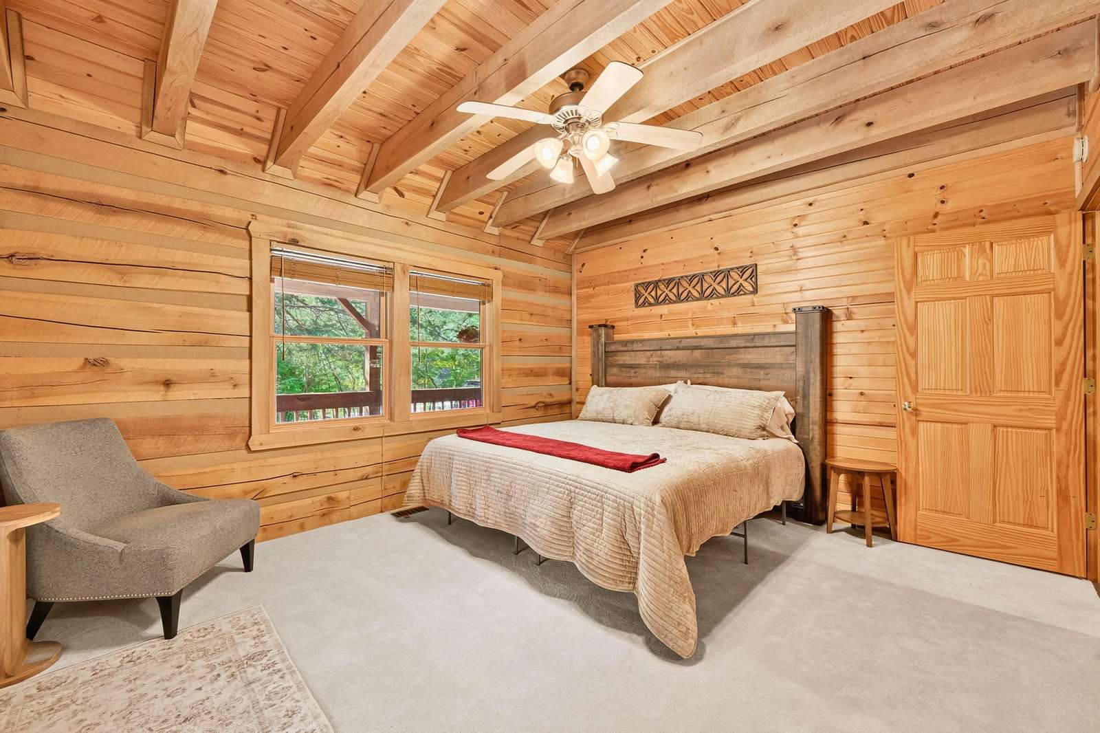 Cozy log cabin bedroom with rustic charm and comfort
