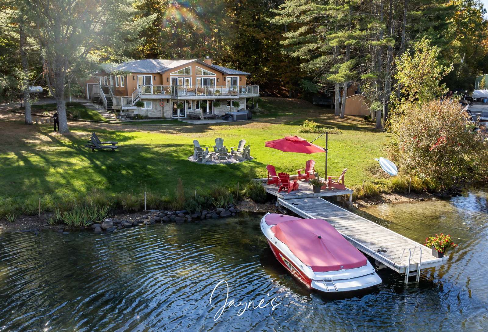 Lakeside retreat with private dock and spacious lawn - property