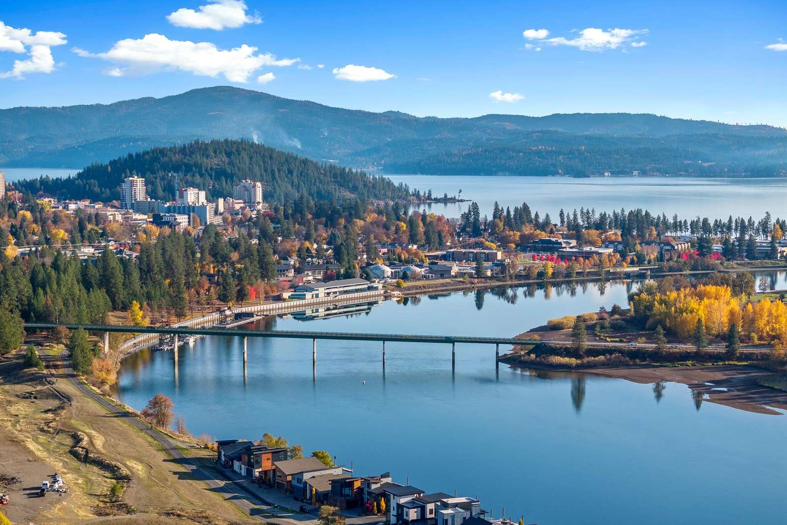 Breathtaking waterfront view with vibrant autumn colors