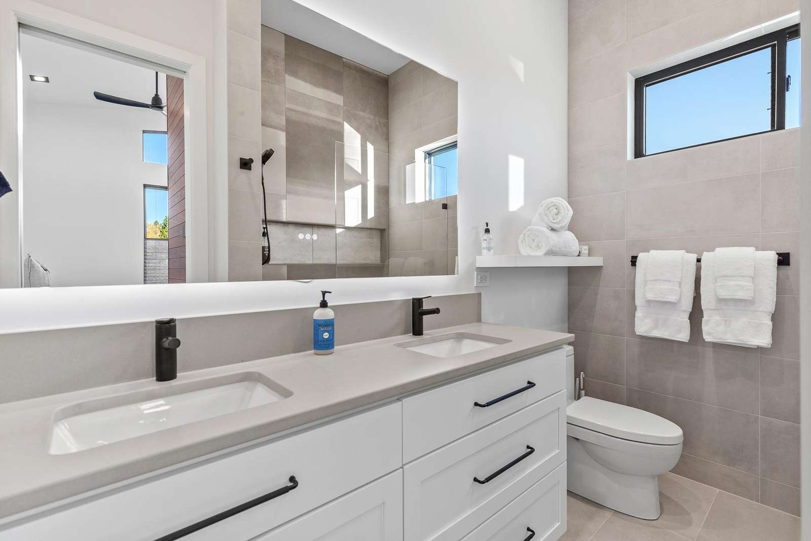 Bright, modern bathroom with sleek finishes and natural light