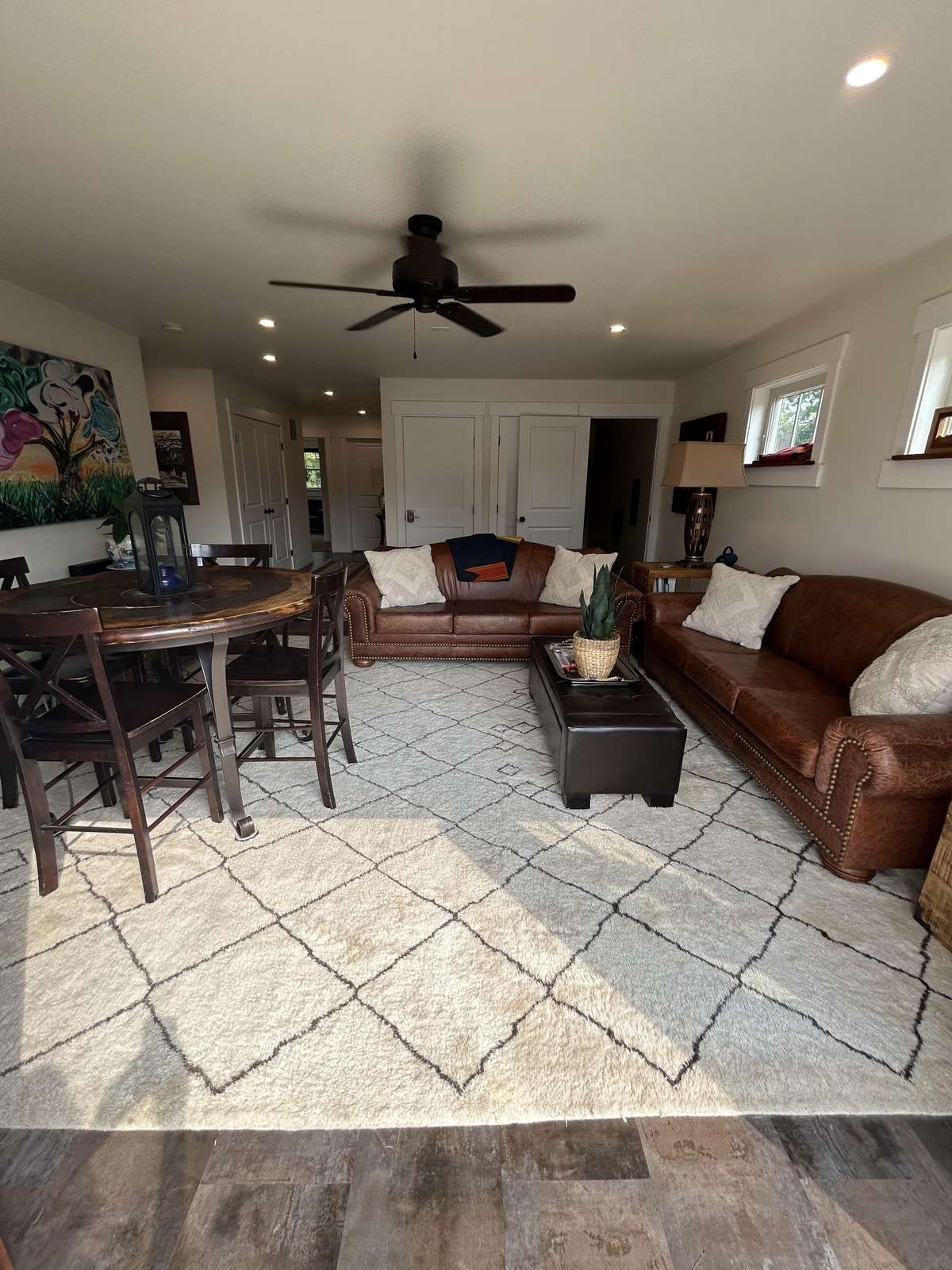 Spacious living room with cozy seating and natural light