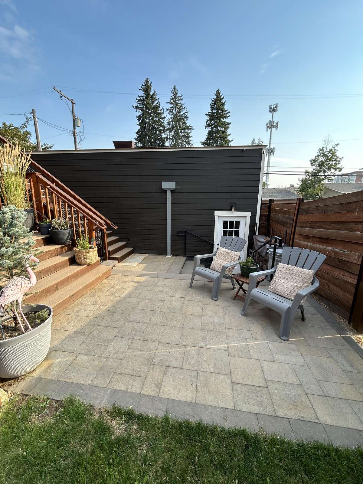 Cozy backyard patio with fire pit and seating area