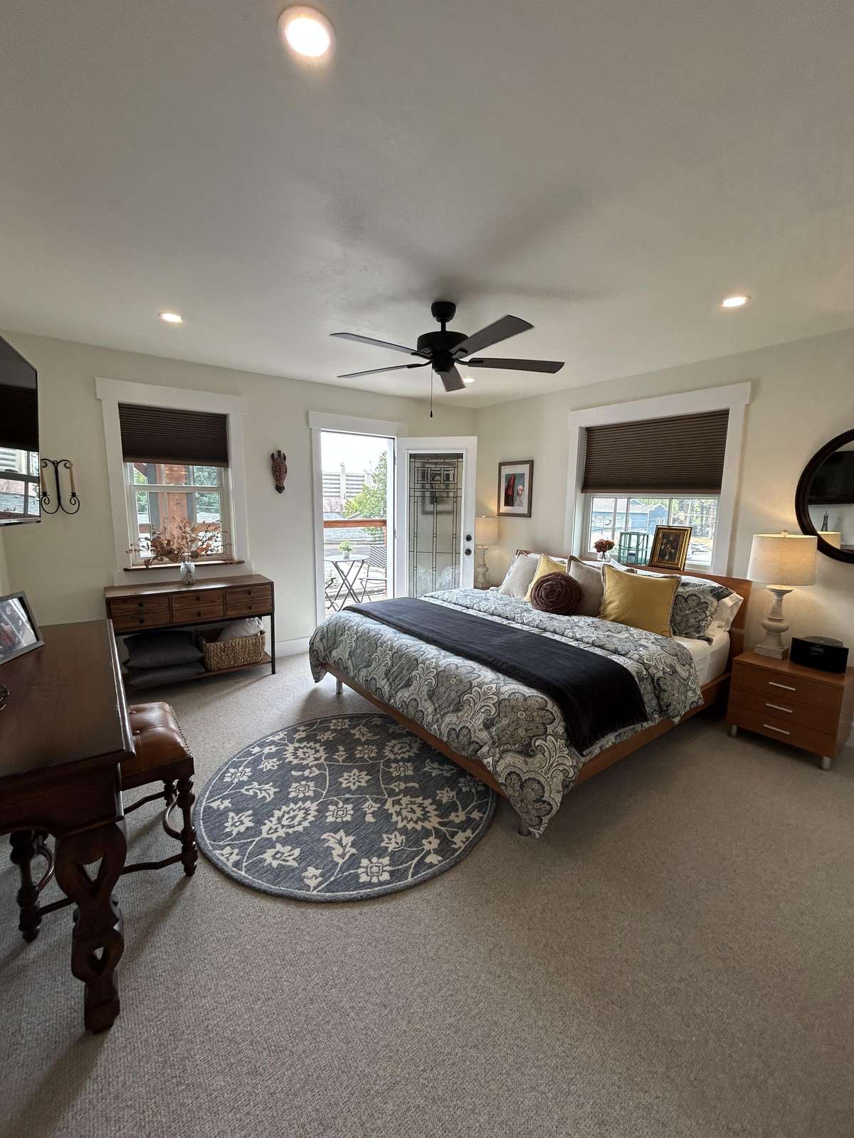 Cozy bedroom retreat with warm lighting and elegant decor