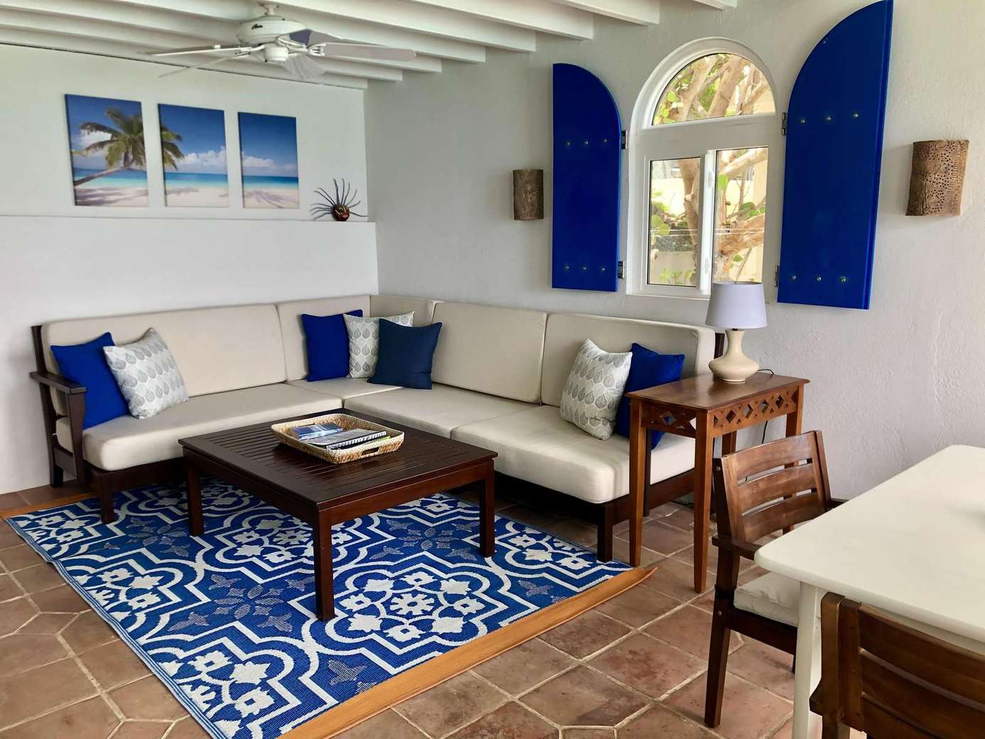 Cozy living room with vibrant Mediterranean charm and natural light