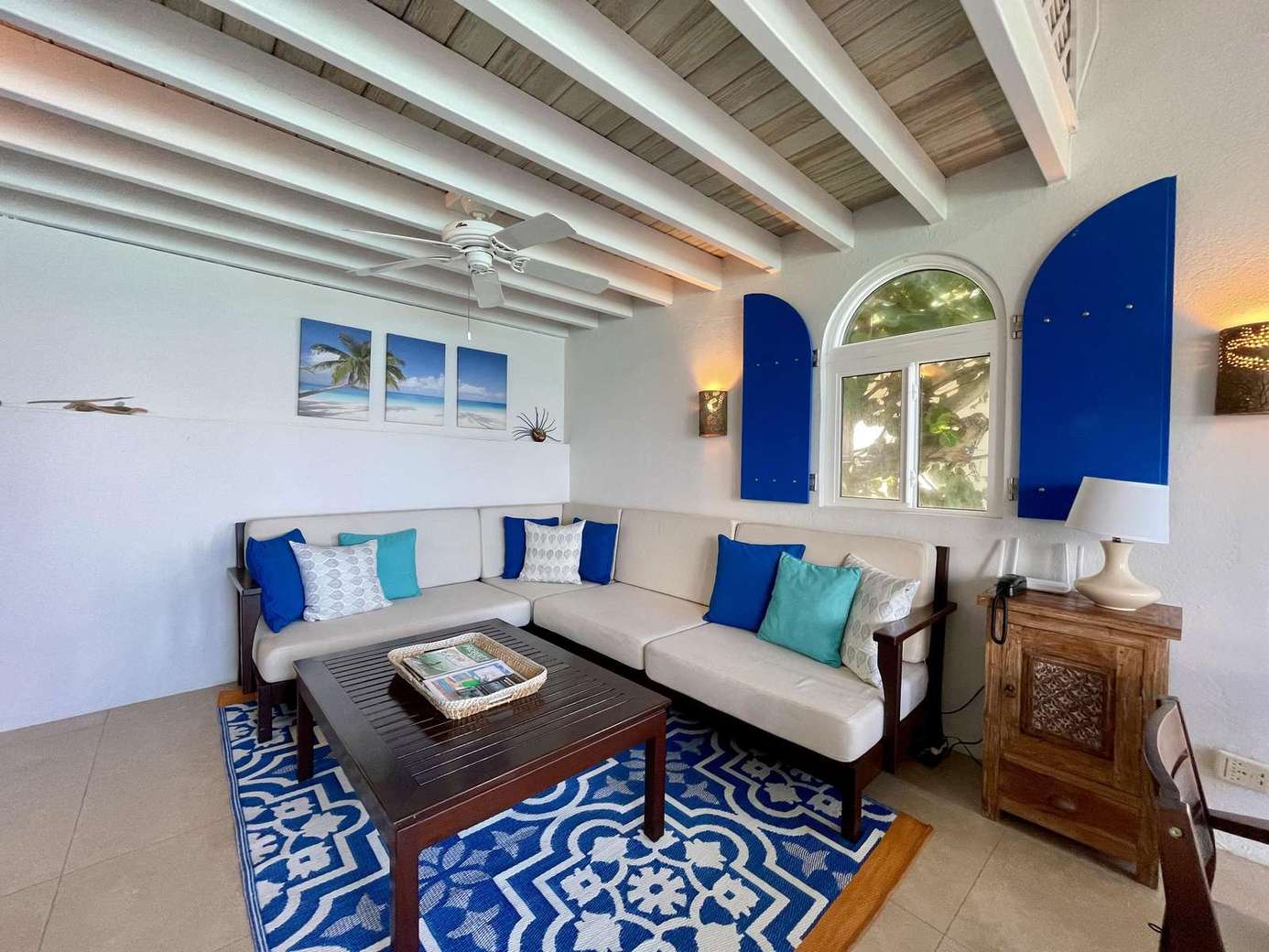 Cozy living room with vibrant accents and natural light
