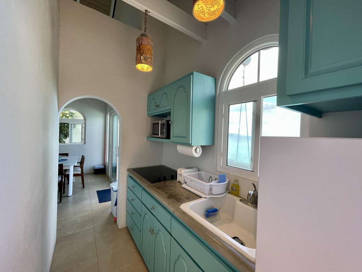 Bright kitchen with vintage charm and cozy lighting