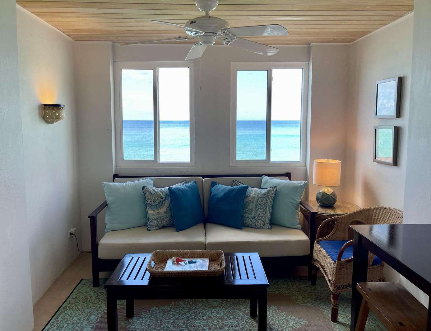 Cozy living room with stunning ocean views and natural light