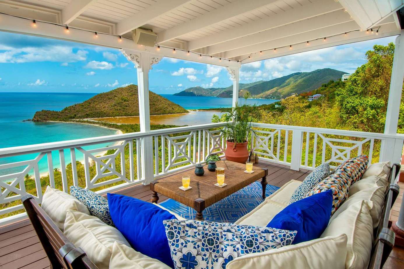 Oceanfront patio with panoramic sea and mountain views