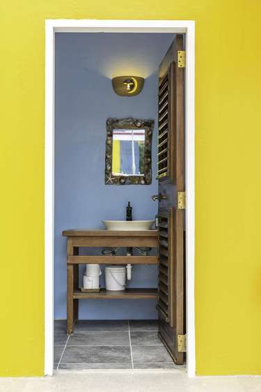 Charming bathroom retreat with rustic wood accents and modern fixtures