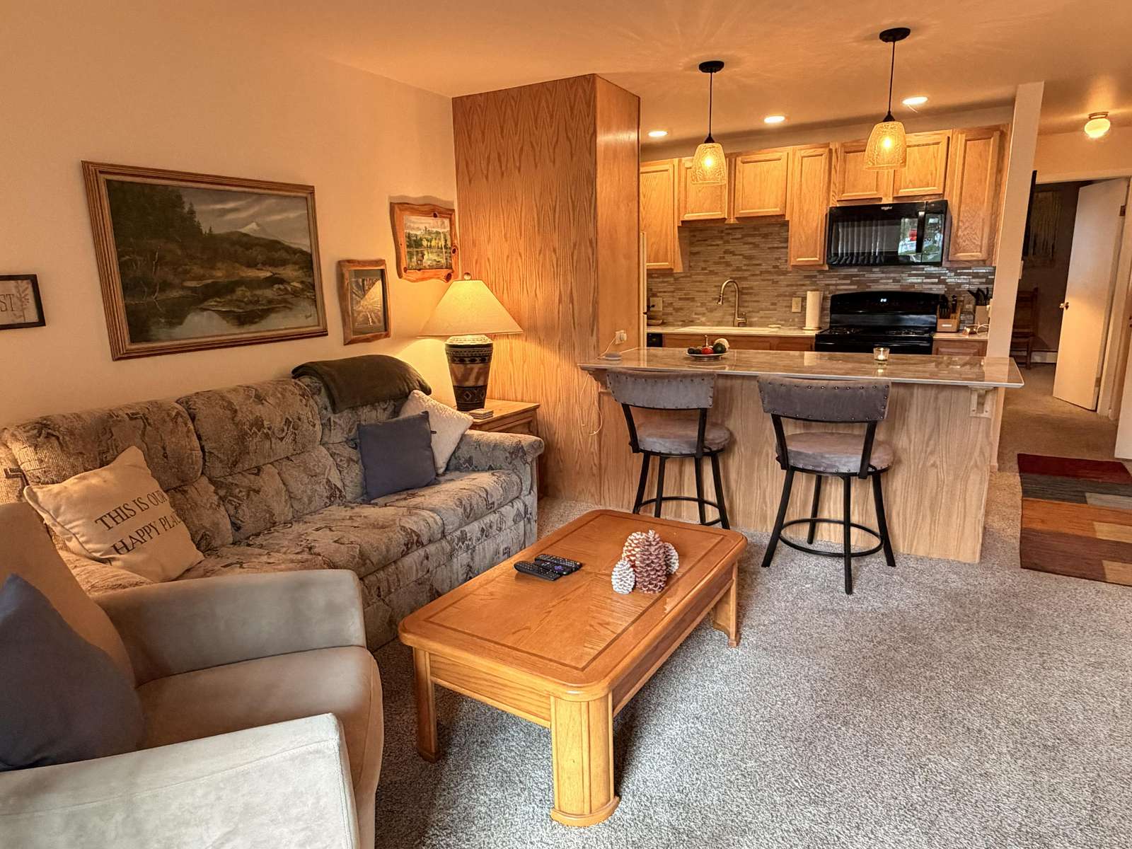 Living room and breakfast bar - property