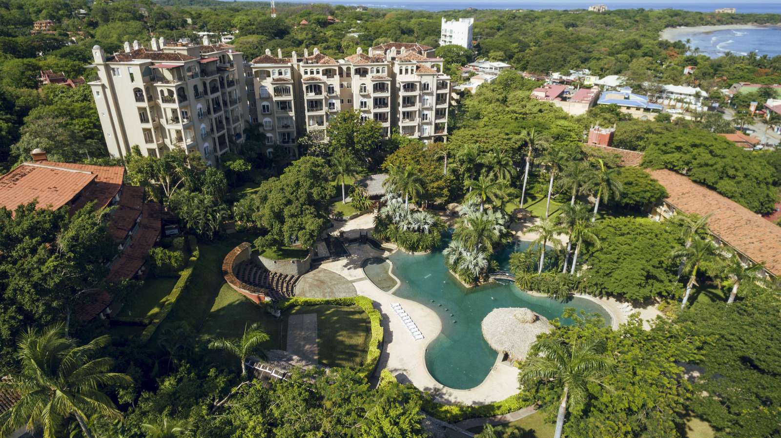 Aerial view of the Matapalo Building at the Diria Resort