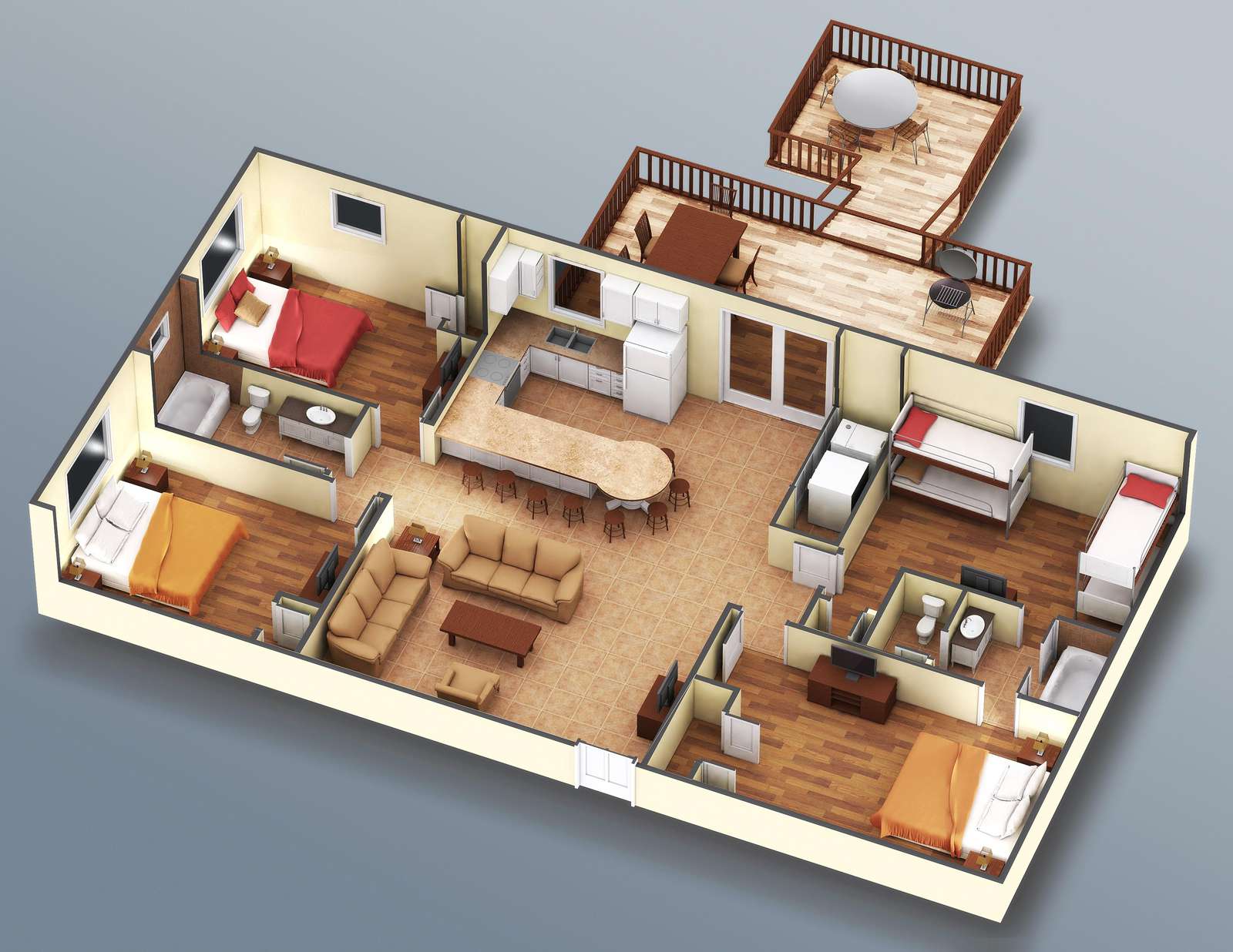 A 3d rendering of the interior of Henry's. This is very accurate.