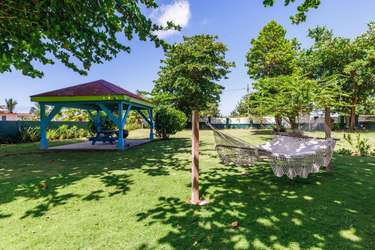 Shaded picnic pavilion and spacious lawn for outdoor fun