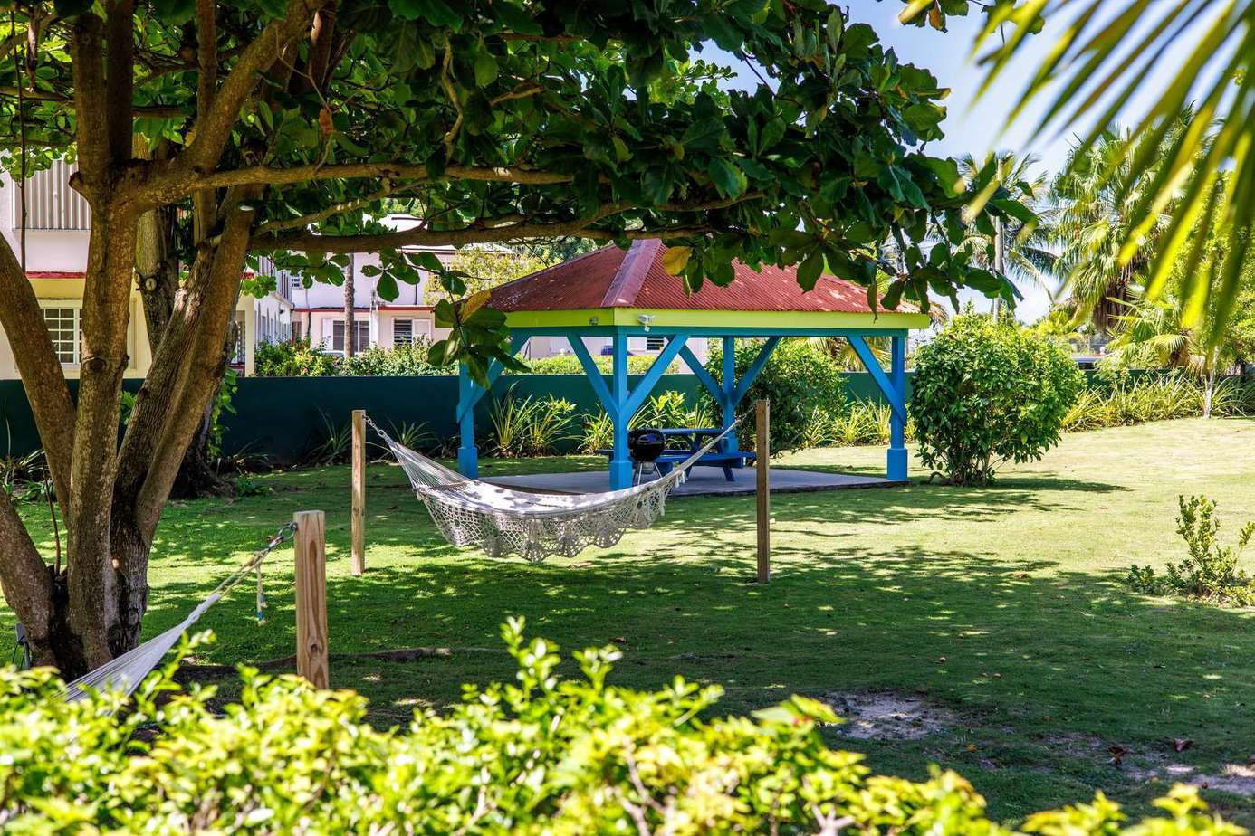 Shady hammock retreat in lush, spacious garden area
