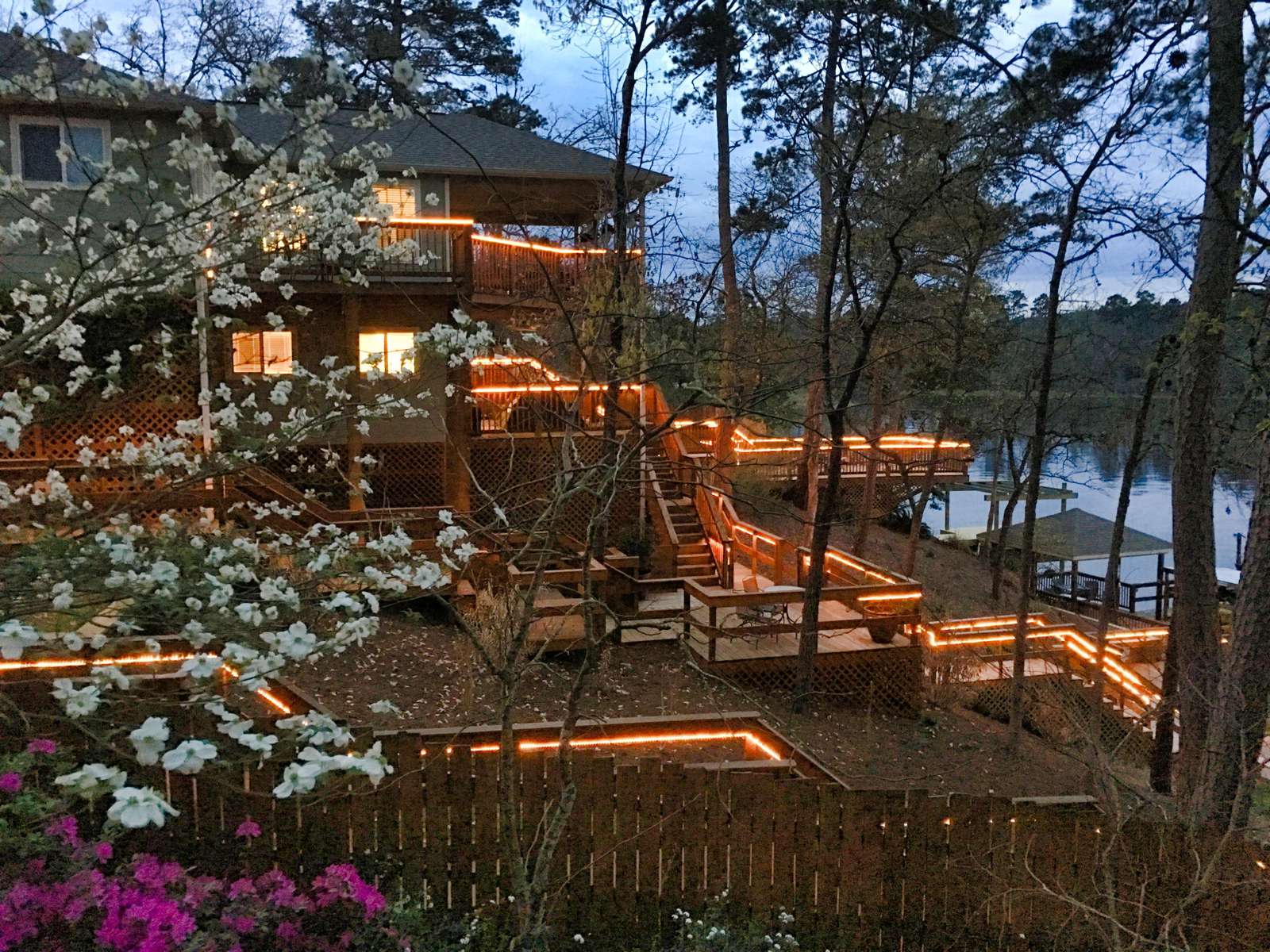 Spring time brings dogwoods, azaleas and lights!!