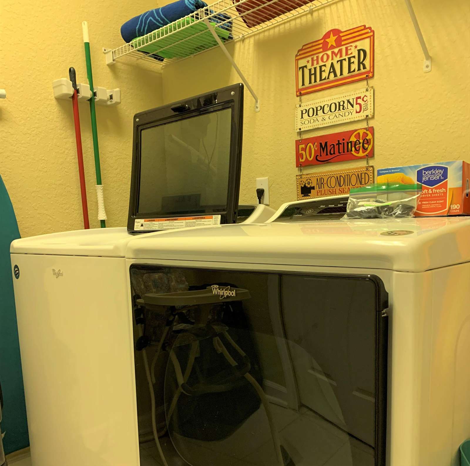 Full capacity washer & dryer, iron and ironing board