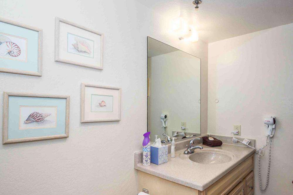 Vanity in bathroom.