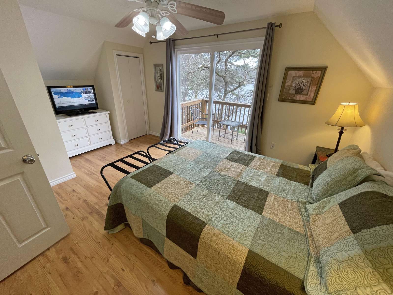 The lakeside bedroom has a fantastic view perched high above the lake.