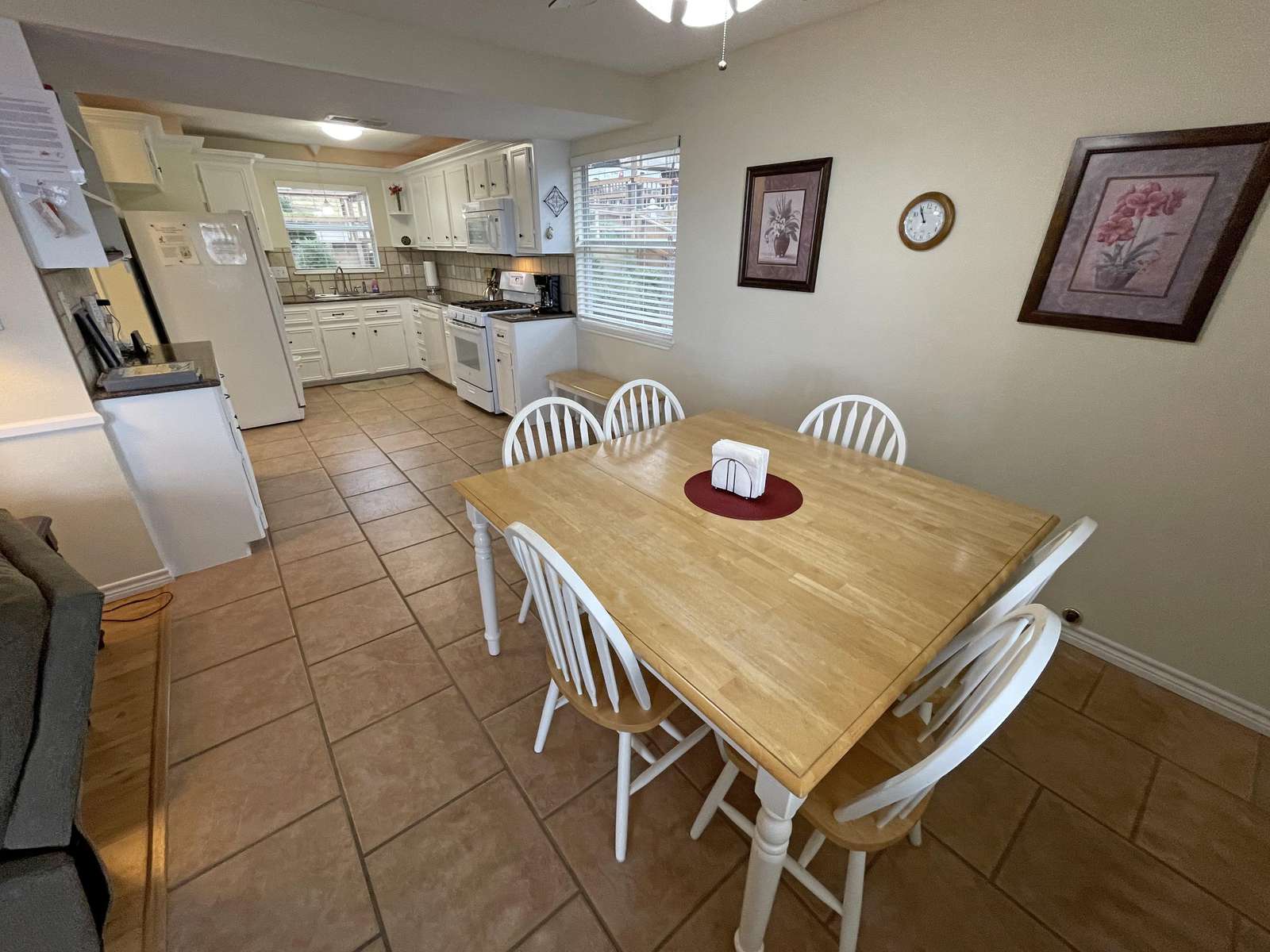 Looking into the kitchen from the dining area.