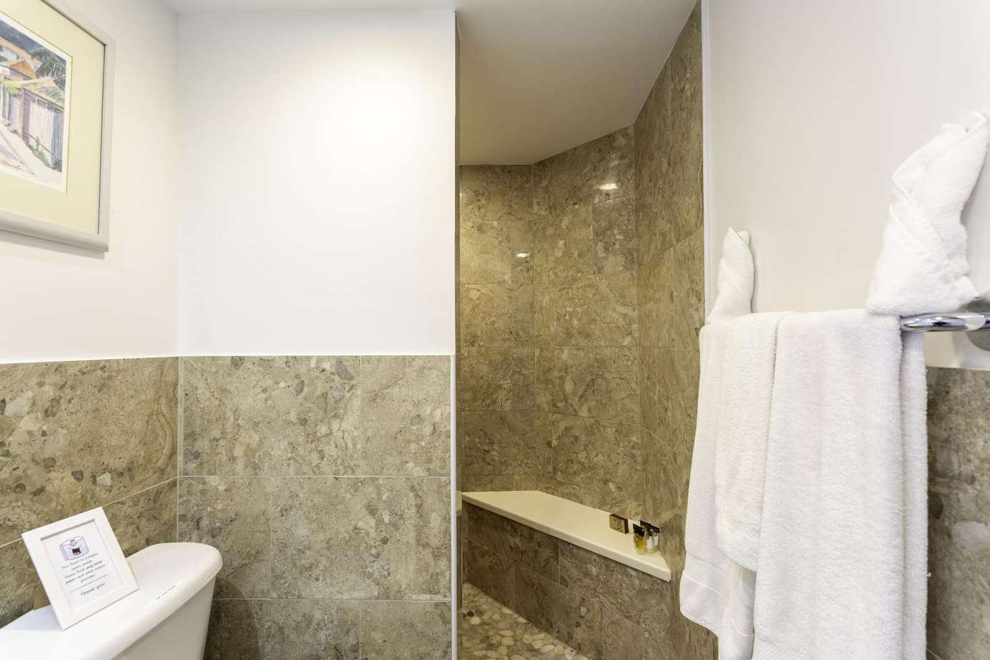 Spa-inspired bathroom with elegant stone shower and soaking tub