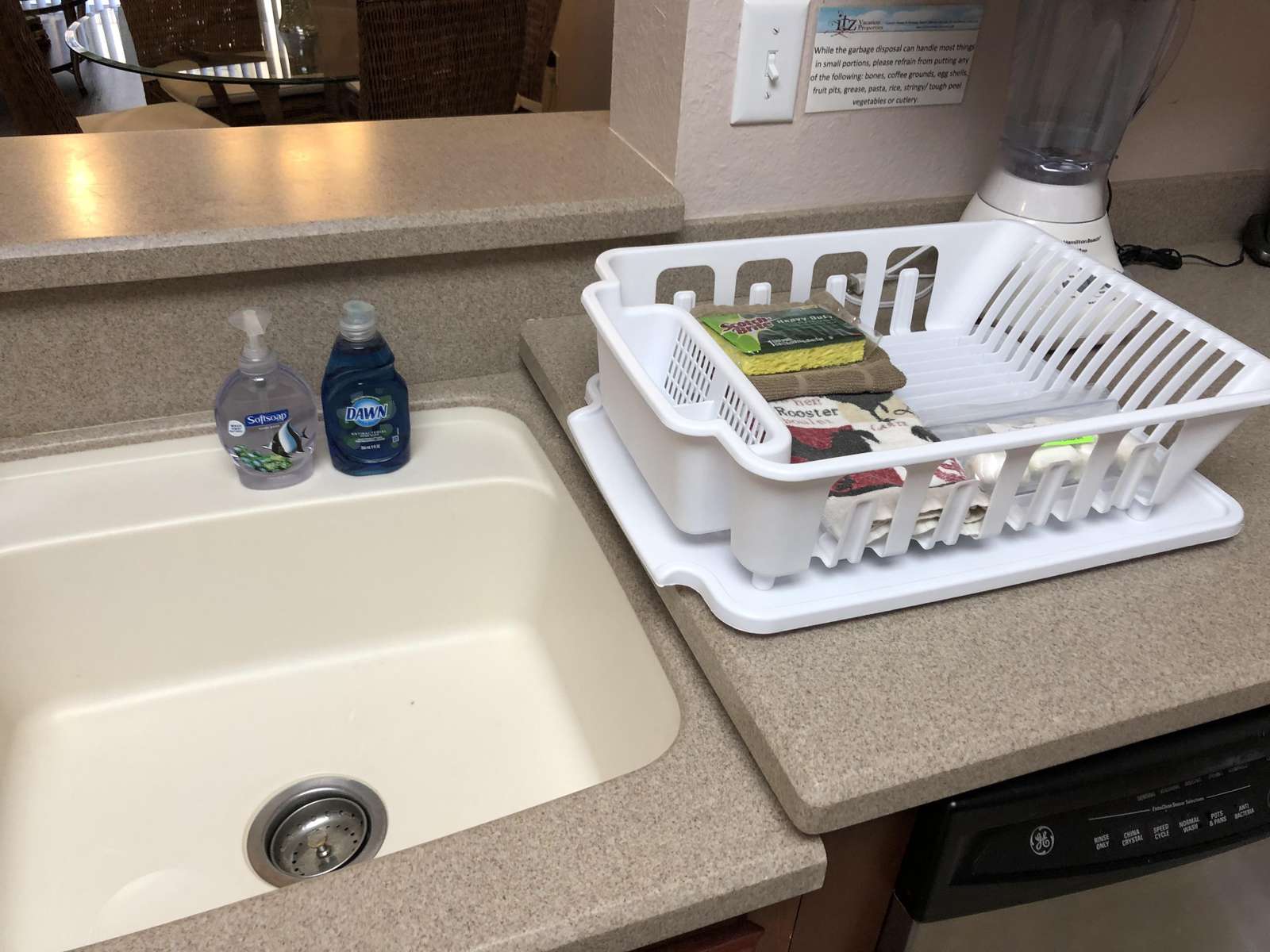 Dish soap, sponge and dishwasher tabs