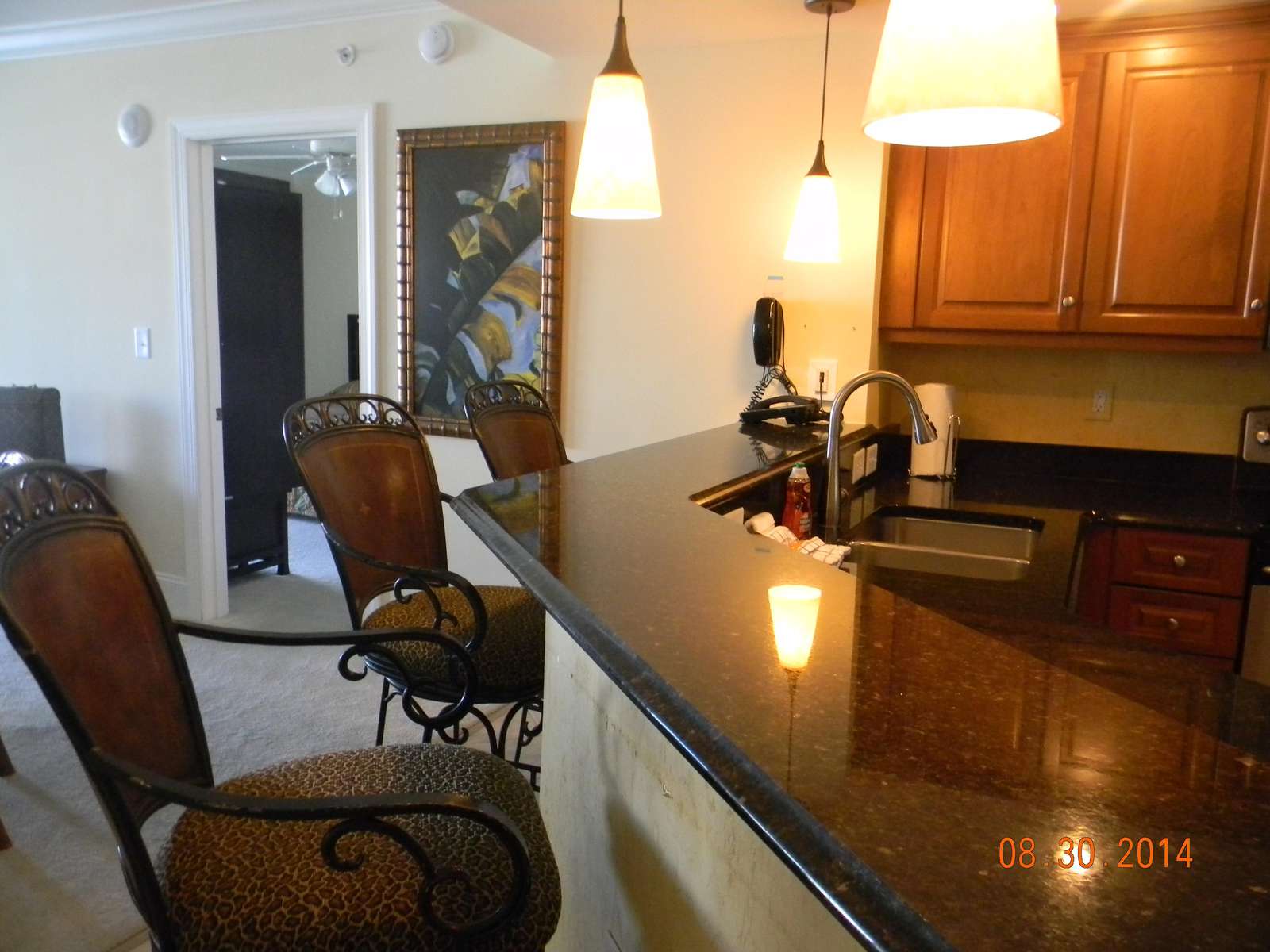 Kitchen with granite breakfast bar