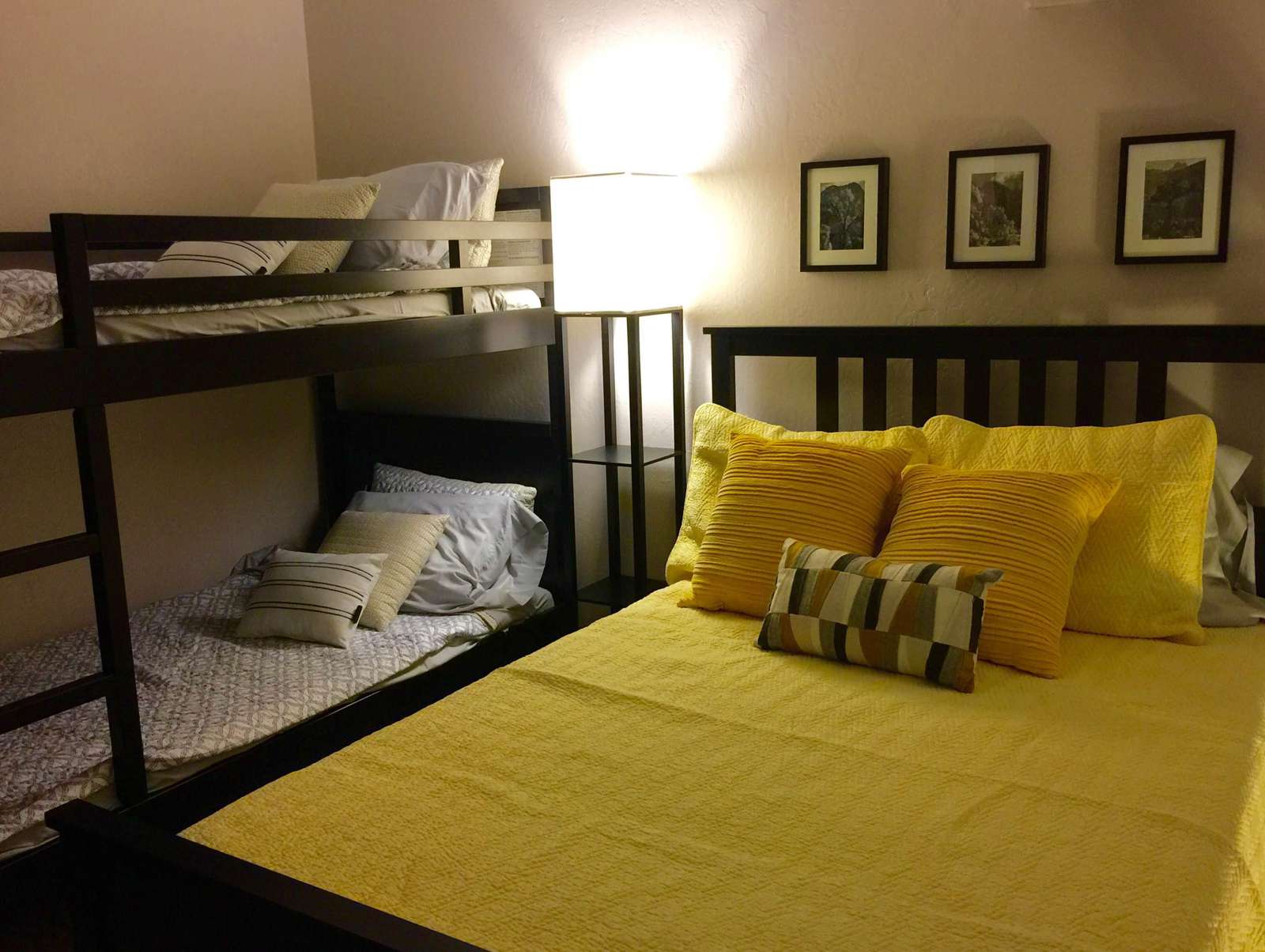 Your full size bed and bunk beds (2 twins) upstairs in the loft.