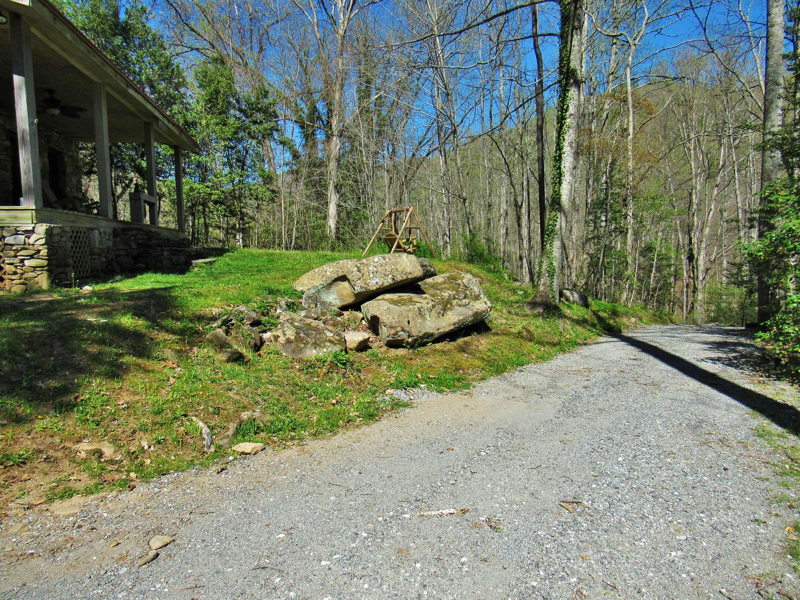 The driveway and drive leading to the cabin is compacted gravel