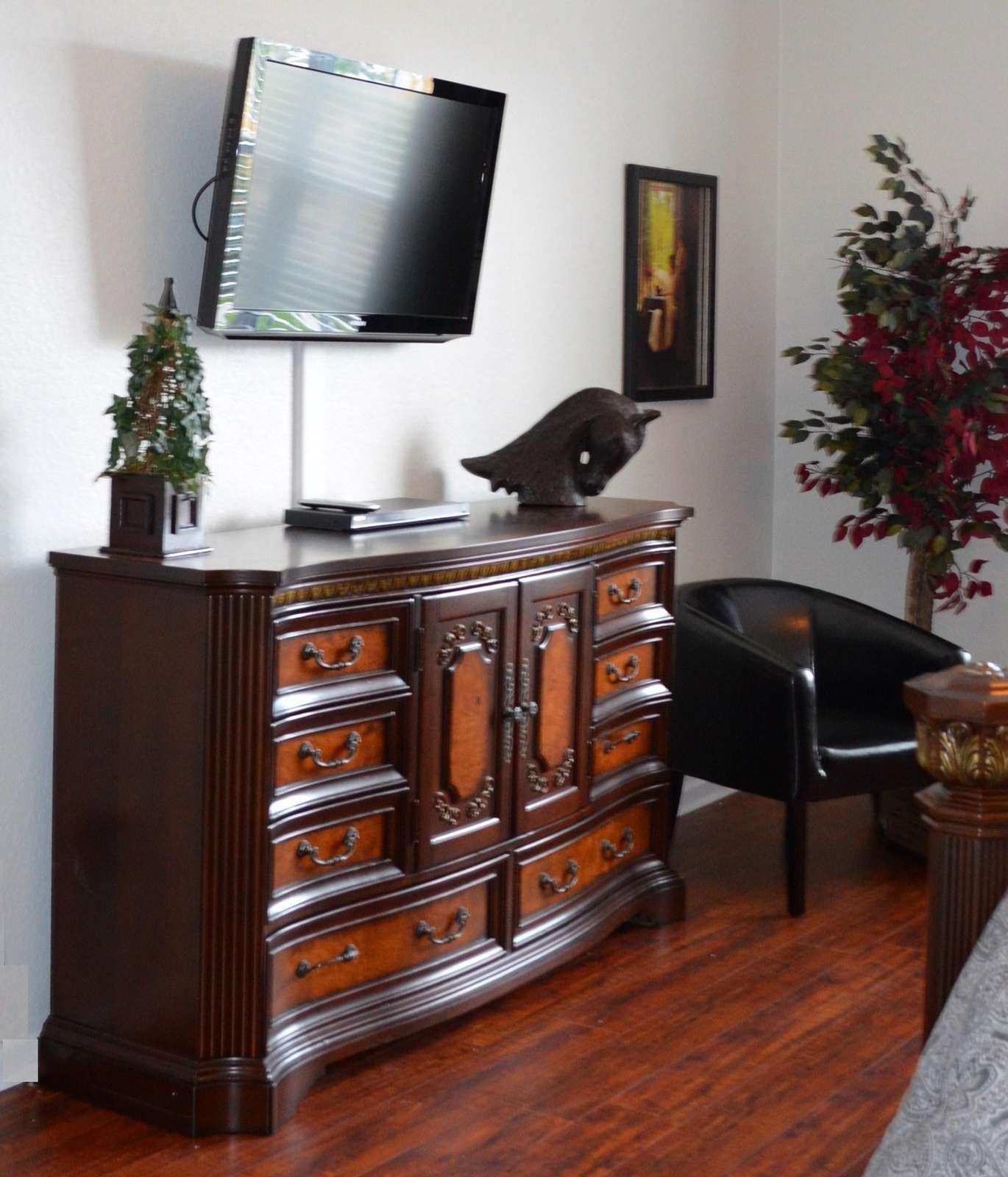 Flat-screen TV in master bedroom