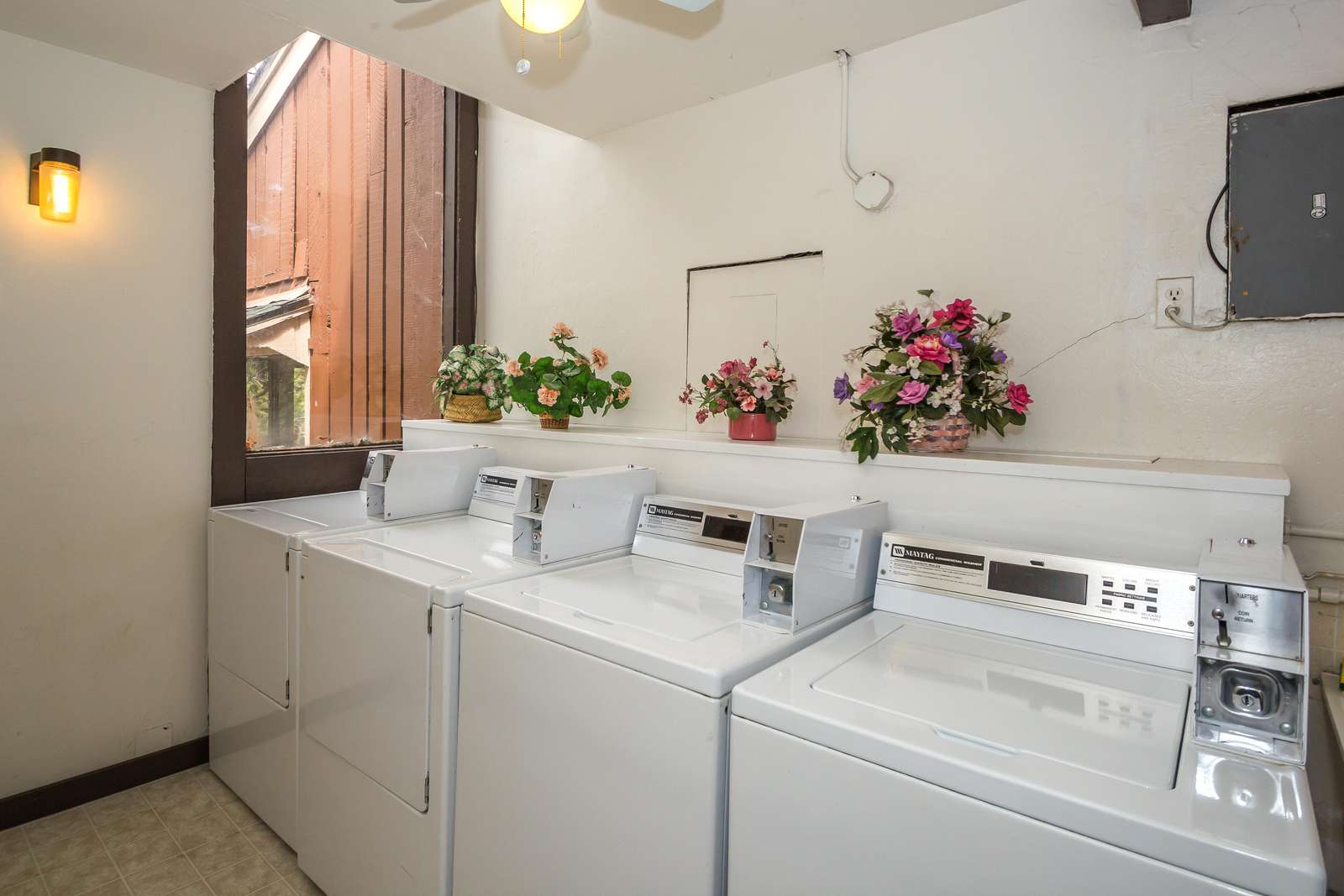 The public laundry room in the condominium building next door has coin-operated machines.