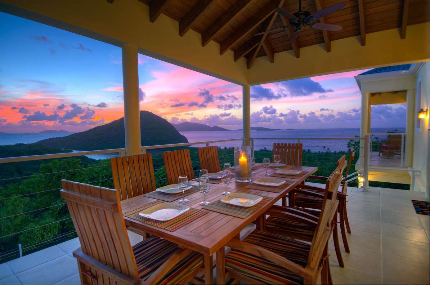 Sunset dining with panoramic mountain views on the patio