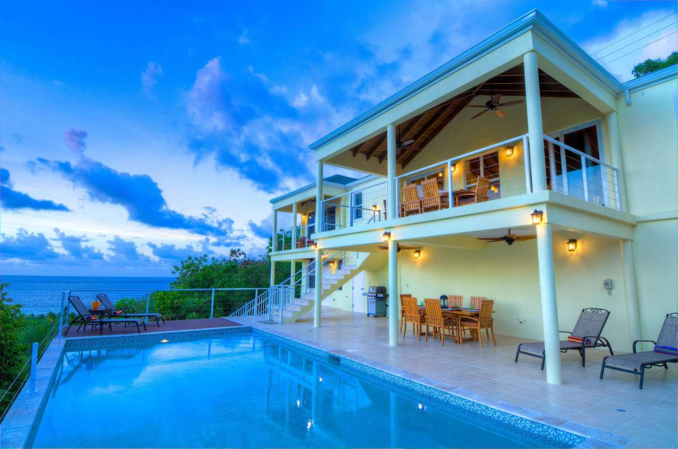 Sunset views and sparkling pool on spacious patio