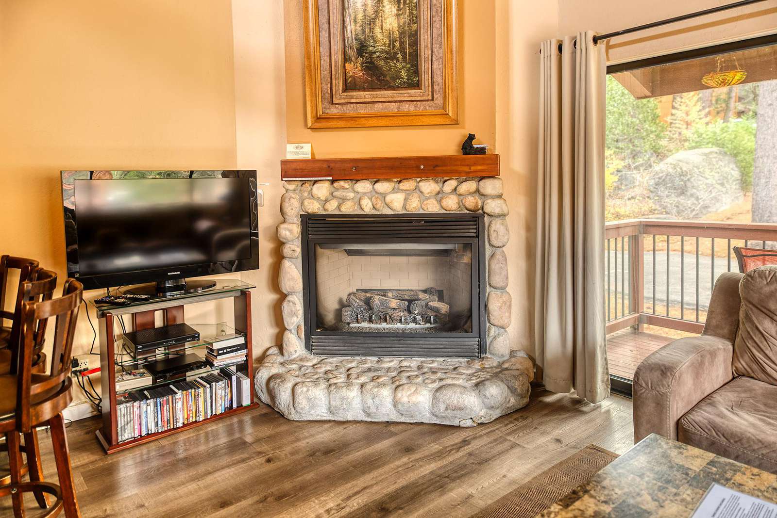 Gas fireplace, TV & DVD player with lots of movies for your enjoyment.