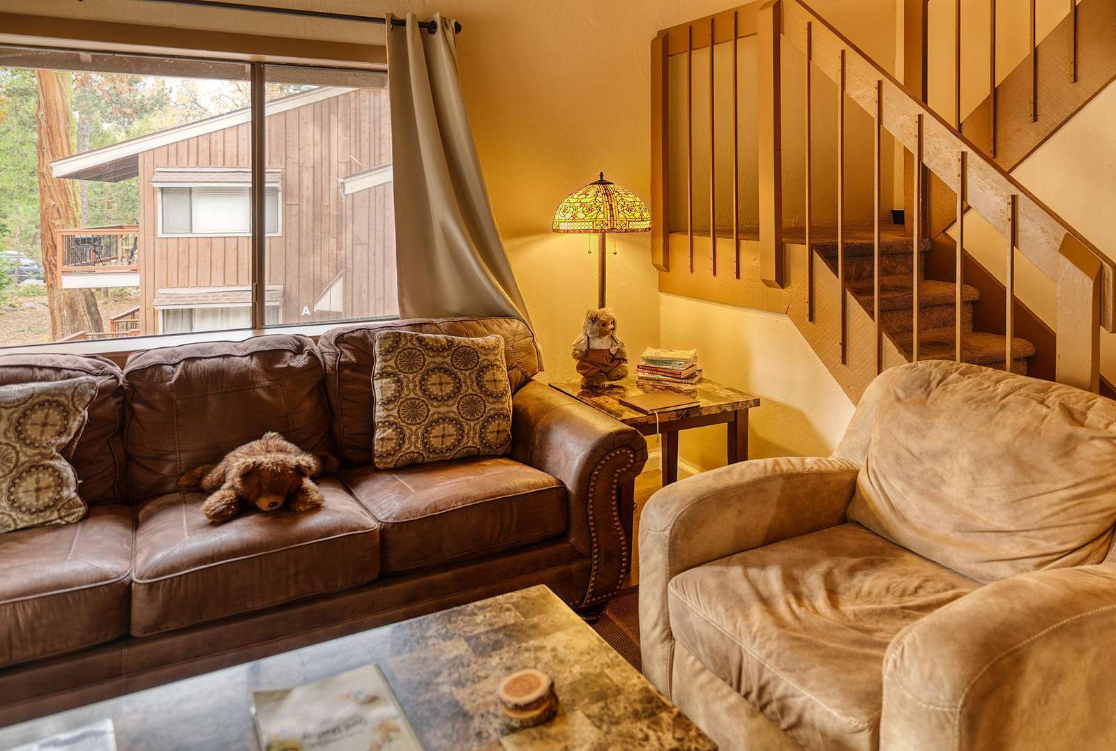Living area with pull-out queen sofa sleeper.