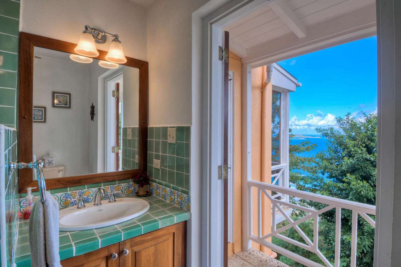 Bright bathroom with ocean view and natural light