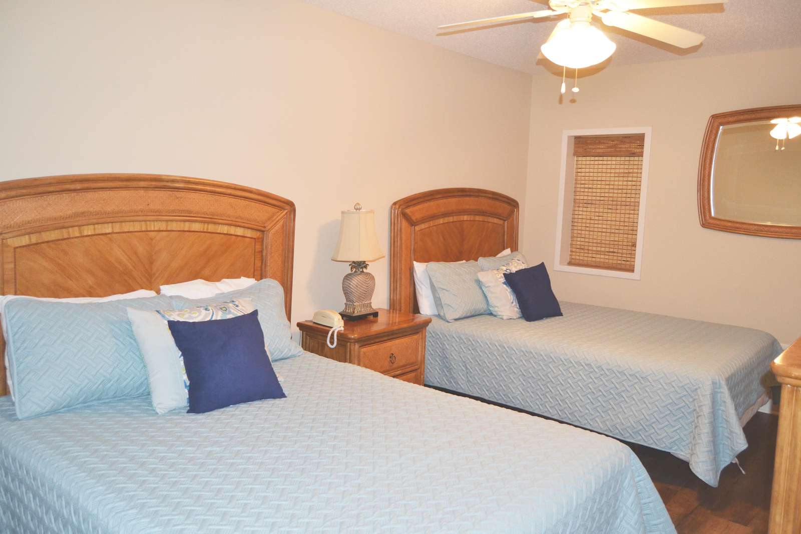 Guest bedroom, 2 queens, new coverlets and flooring