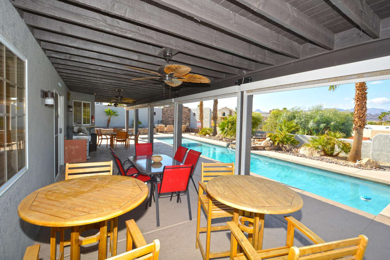 Shady patio with blinds
